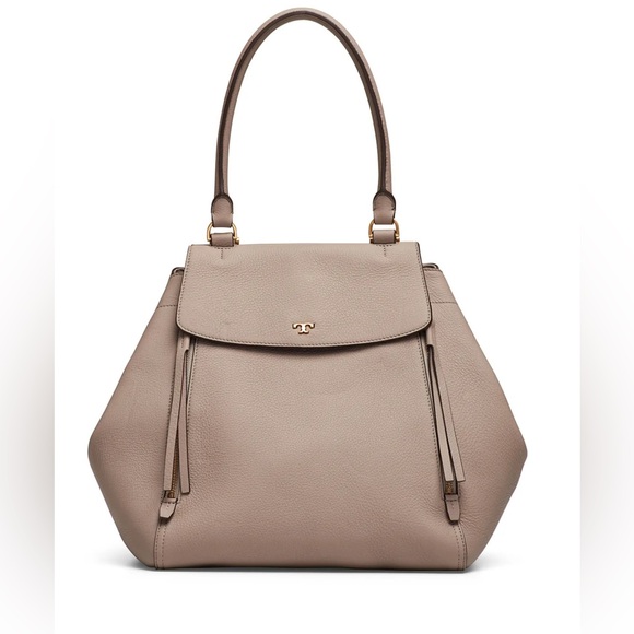 Tory Burch Handbags - Tory Burch HALF MOON SATCHEL ,Taupe Shoulder Bag with Gold Accents